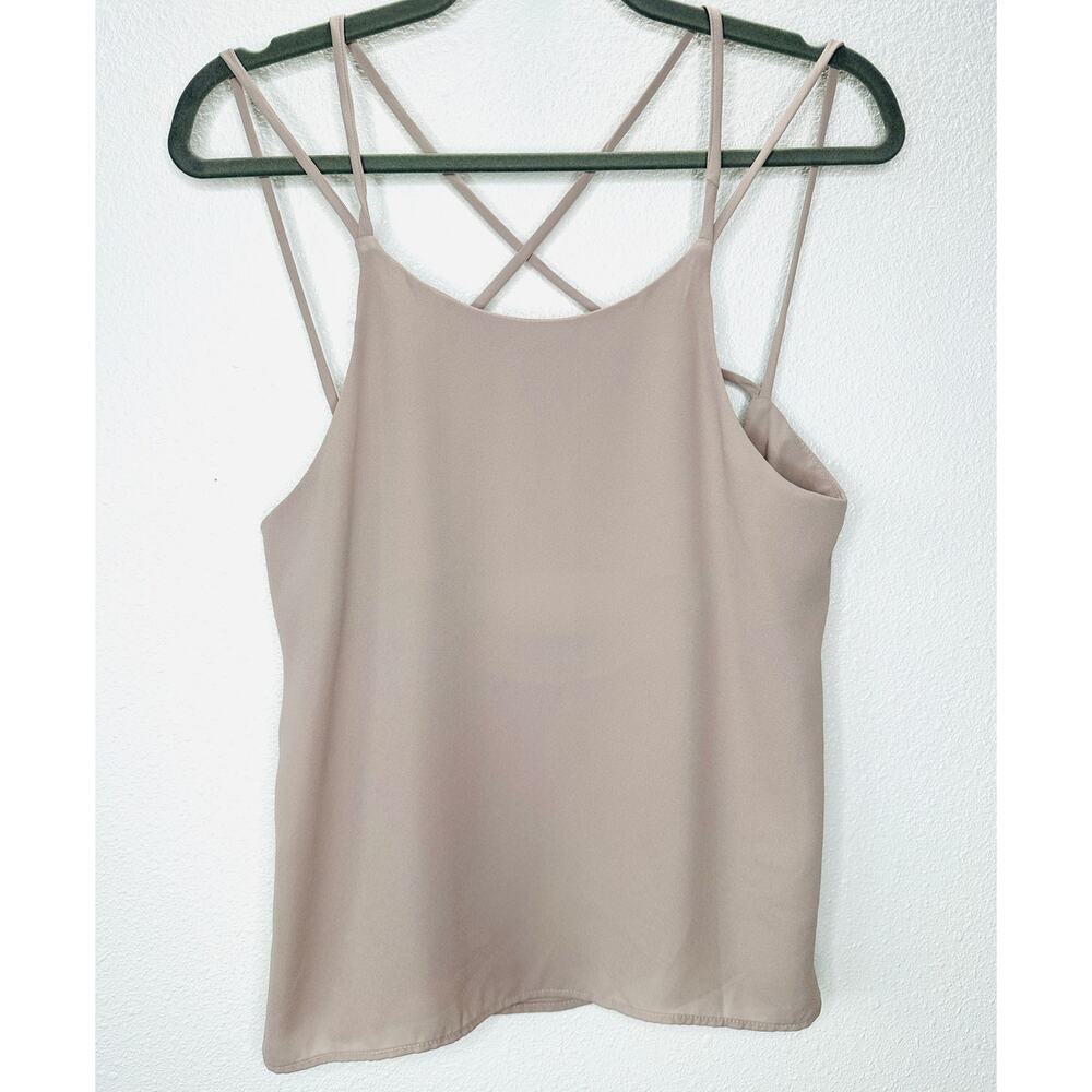 Lisakai Taupe Strappy Flowy Low Back Tank Top Blouse S